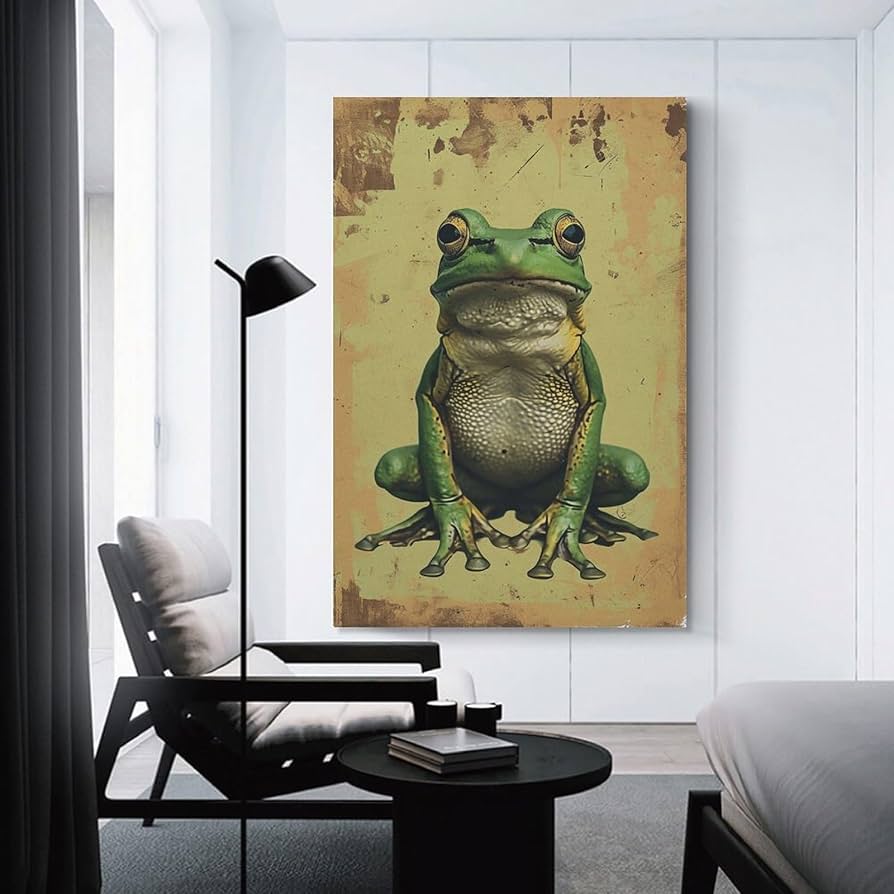 蛙 カエル 原画 アート 絵画 画家 インテリア ハンドメイド イラスト 緑 送料無料 「カエル」 原画 フレーム付き アクリル画 （アート