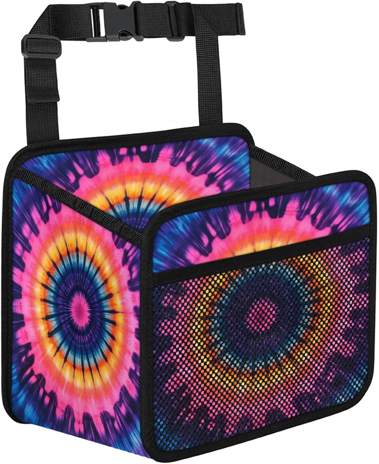 Tie Dye Dark Car Backseat Organizer PU Leather Spiral Pink Orange Truck Back Seat Trash Bag Universal Hanging Storage Box Travel Accessories Foldable