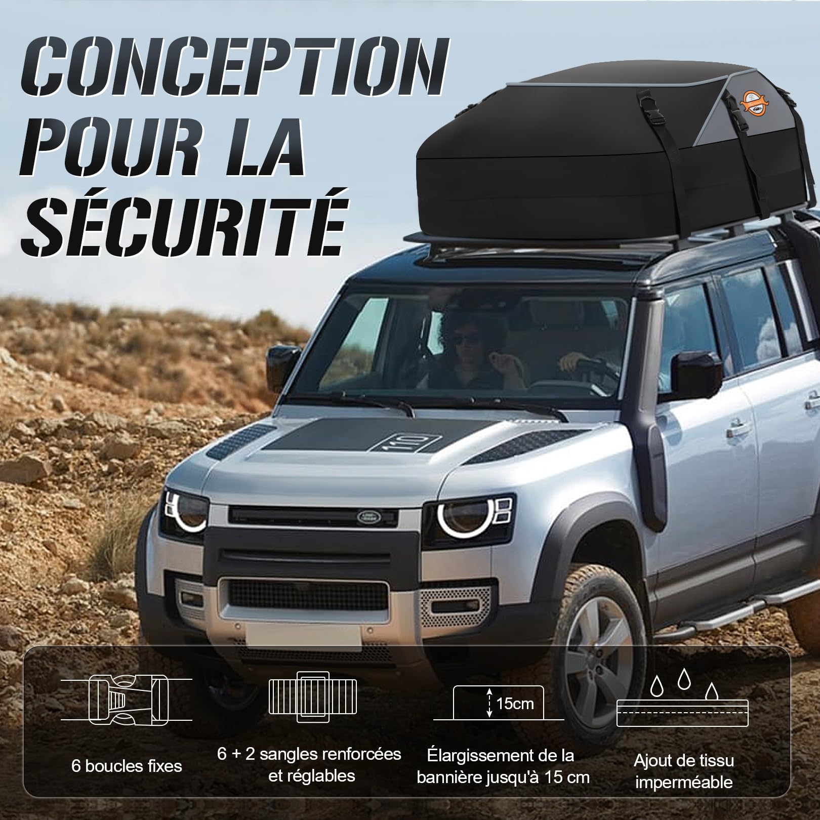 Sailnovo Coffre de Toit, 580 l, Coffre de Toit étanche avec ou sans galerie de Toit, 6 Crochets de sécurité et Sac de Rangement Inclus.