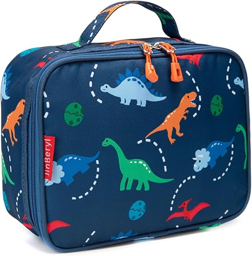 Miniatura 1 de JinBeryl Lonchera térmica para niños y niños, tamaño para preescolar, jardín de infantes o viajes, dinosaurio azul marino, azul, azul marino