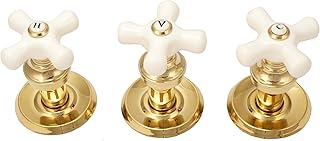 Shower Trim Kit. Fits 3-handle Shower Valve, Fits Delta Washerless Shower, Polish Brass Finish, with Porcelain Cross Handles -By Plumb USA