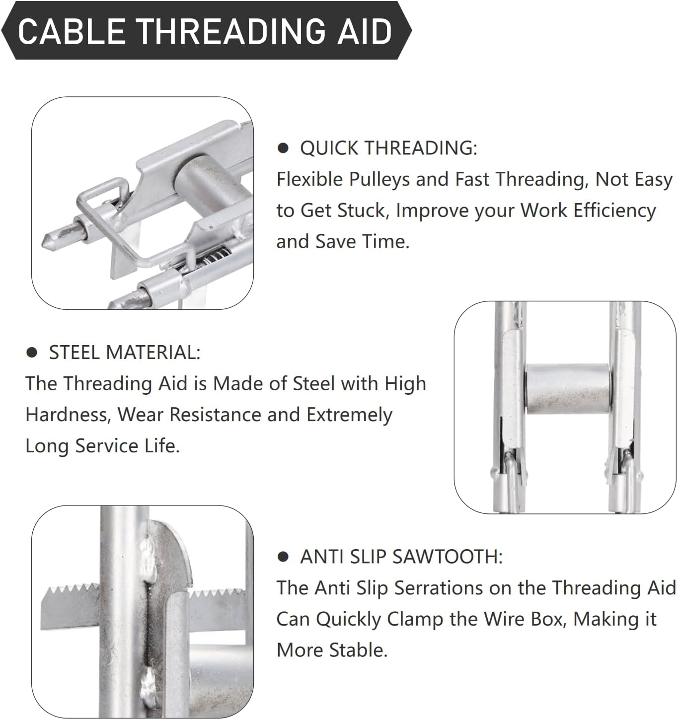 Cable Threading Aid cable threading tool Steel High Hardness Anti Slip Sawtooth Distribution Box Threading Tool for Electrician Tools & Home Improvement