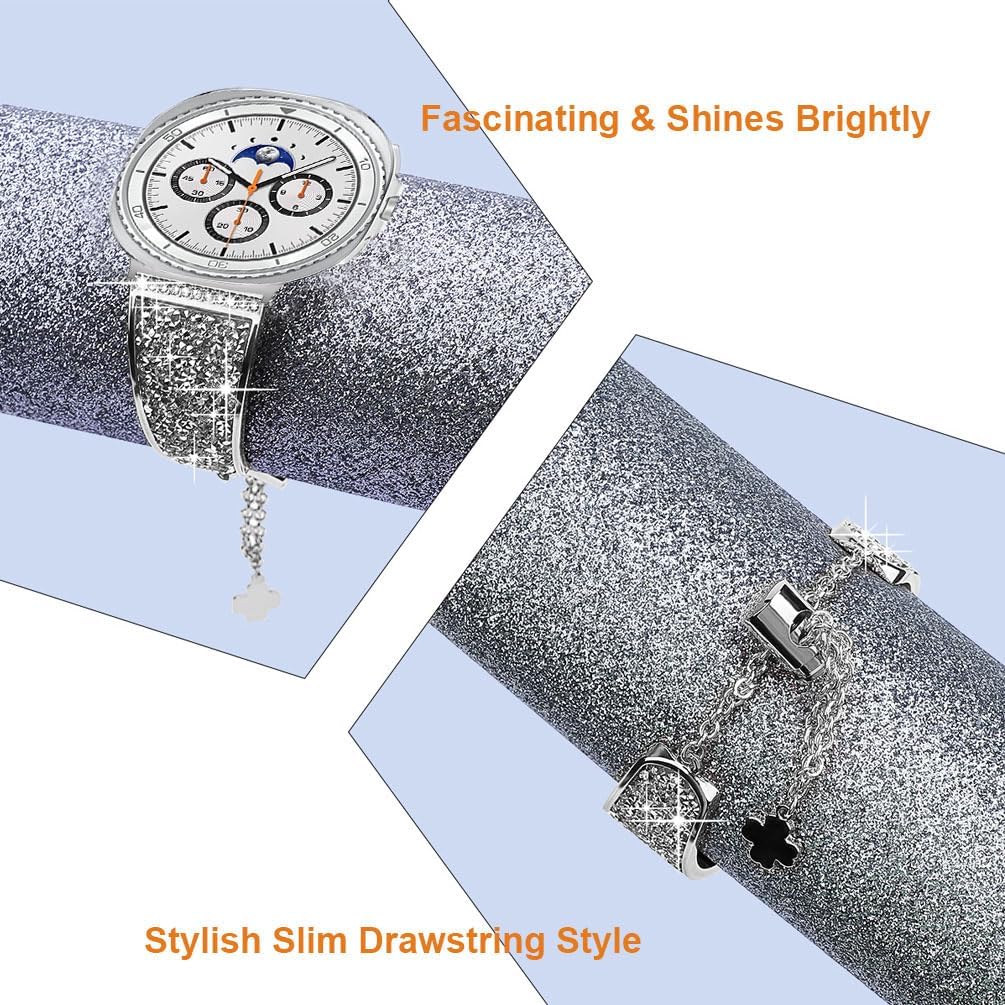 Compatible for Samsung Galaxy Watch 8 Band 40mm 44mm, Women Bling Galaxy Watch 8 Classic 46mm Bracelet Adjustable Replacement Strap Wristband for Galaxy Watch 8/8 Classic - Image 6