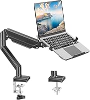 MOUNTPRO Laptop Arm Mount: 2-in-1 Desk Stand for 17" Laptops & 32" Monitors, Full Motion Adjustable, Up to 22lbs Aluminum Holder