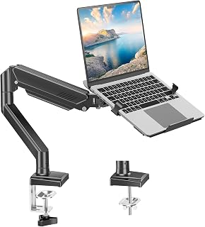 MOUNTPRO Laptop Arm Mount: 2-in-1 Desk Stand for 17" Laptops & 32" Monitors, Full Motion Adjustable, Up to 22lbs Aluminum Holder