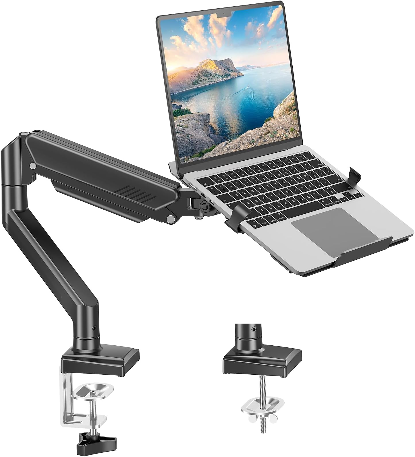 MOUNT PRO Laptop Arm Mount for Desk, 2 in 1 Function Monitor Laptop Stand, Fits Max 17" Notebook and 32" Computer Screen, Aluminum Single Monitor Holder with Adjustable Tray, Holds up to 22lbs