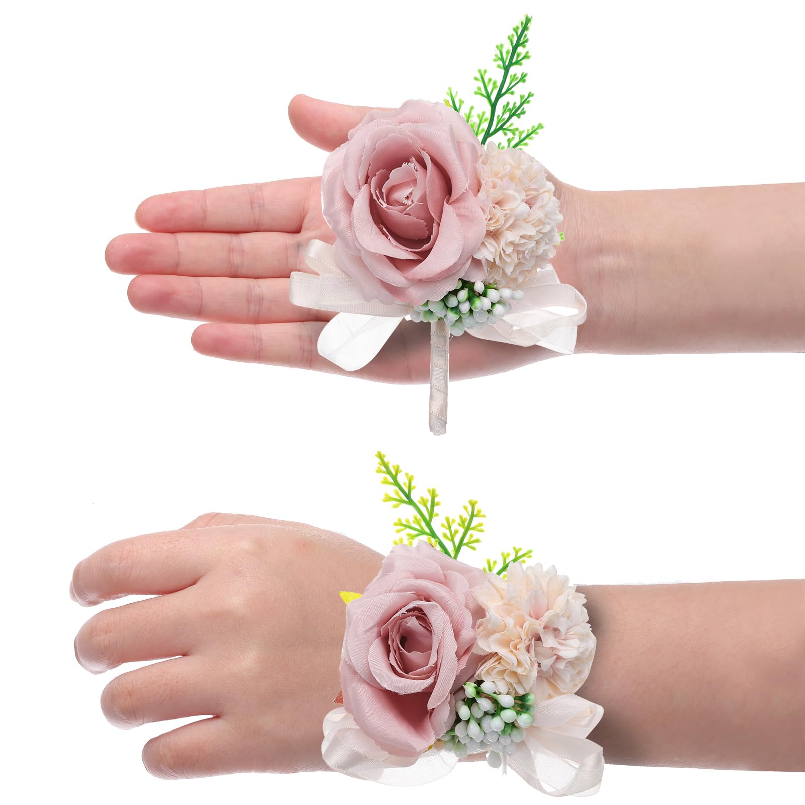 sourcing map Rose Flower Wrist Corsage and Boutonnieres Set, Bride Artificial Flower Bracelets Boutonnieres for Men for Wedding Ceremony Prom Party Anniversary, Coffee