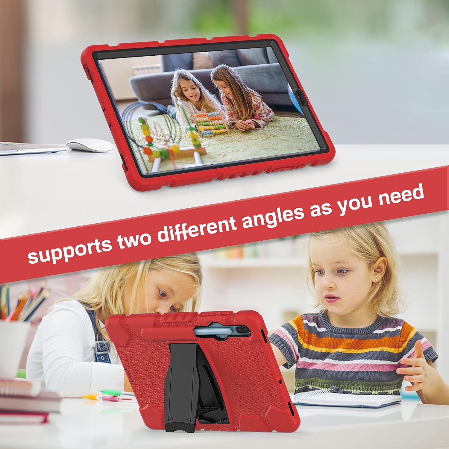 Rugged Case for Samsung Galaxy Tab S6 10.5" 2019 (Model SM-T860/T865/T867), Shockproof Rugged Hybrid Protective Cover Case with Kickstand Kids Cover (Red)
