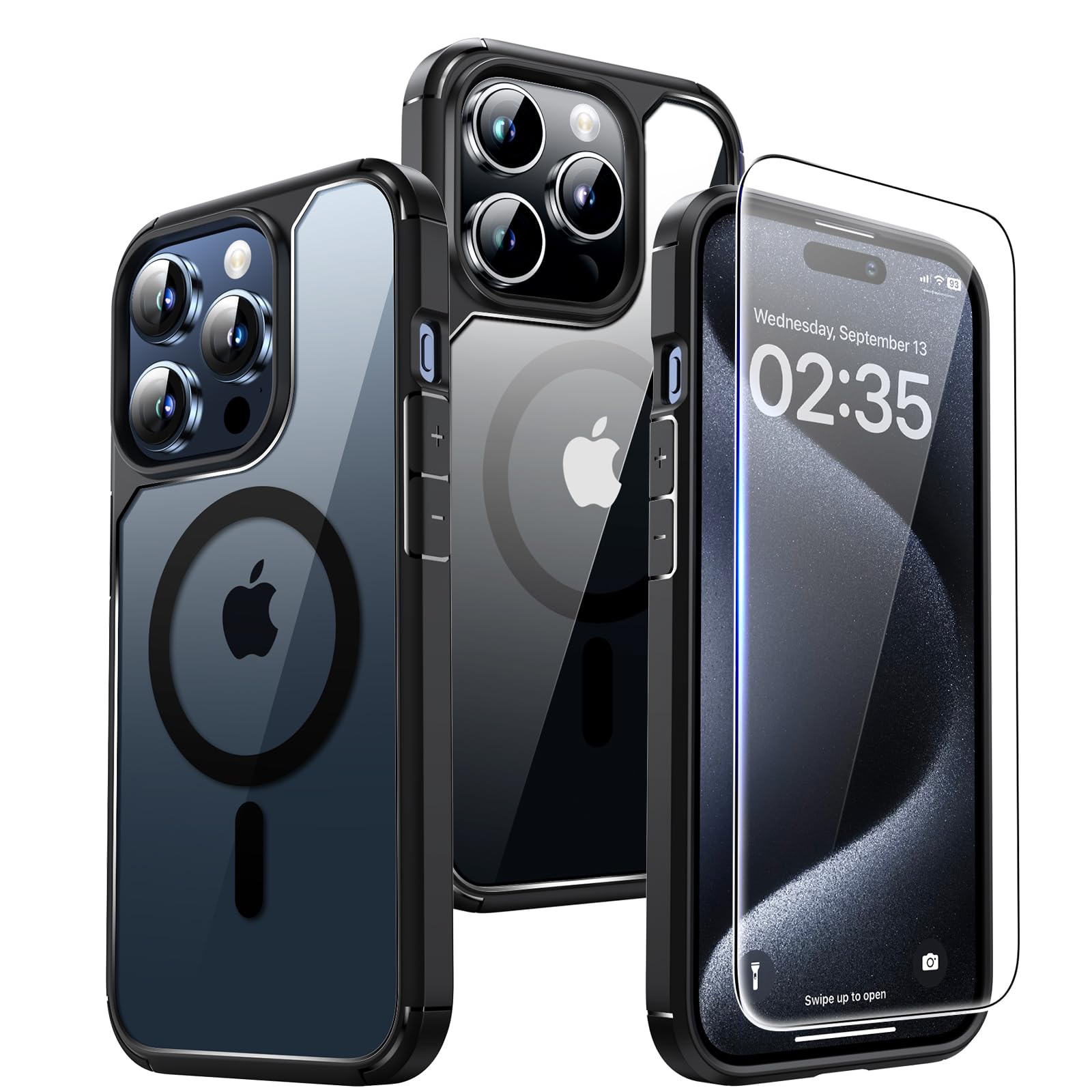 TAURI Magnetic for iPhone 15 Pro Max Case, and Screen Protector, [Not-Yellowing] [12 FT Grade Protection] Mag-Safe Case for iPhone 15 Pro Max 6.7 inch - Black