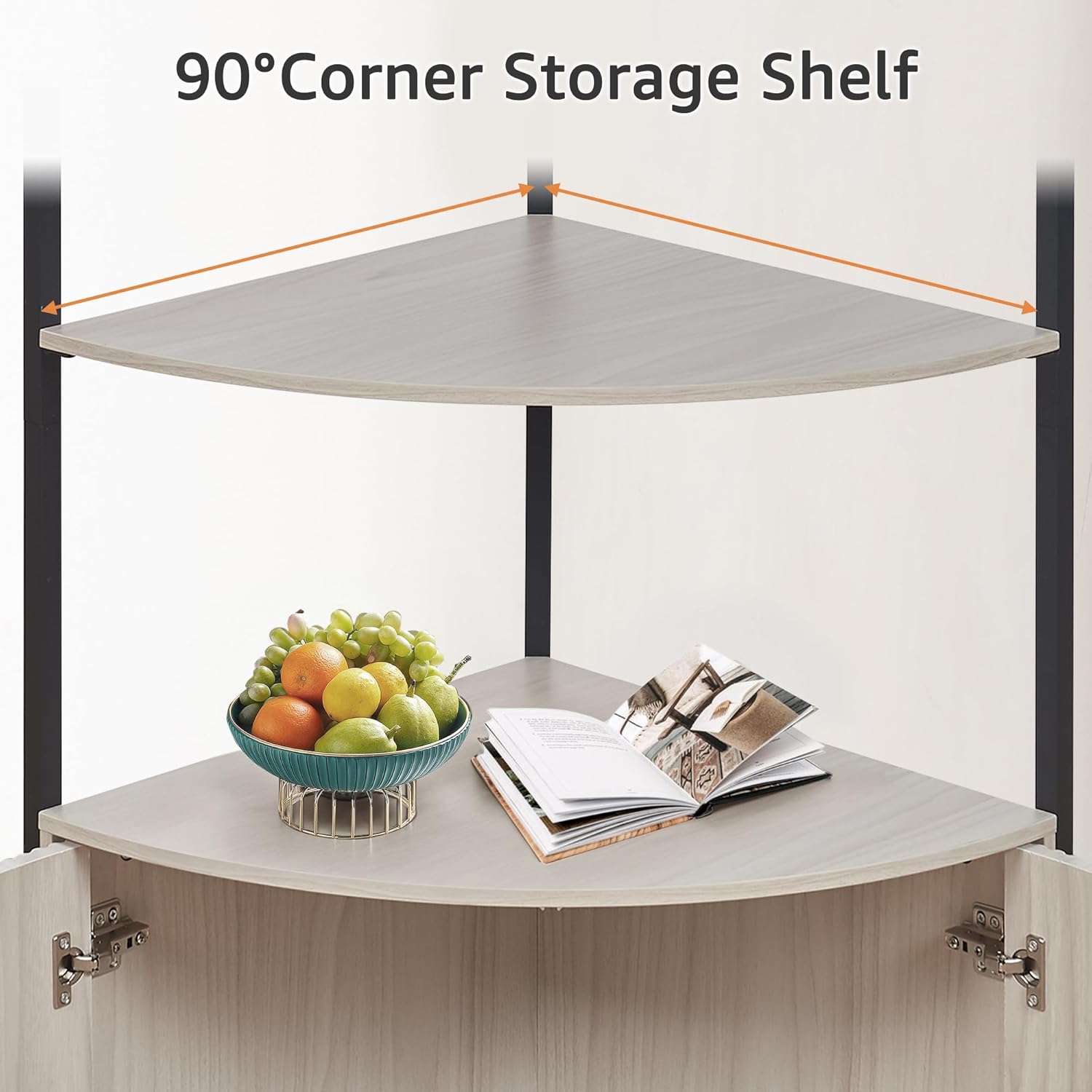 Corner Storage Shelf Stand with Cabinet, 73.8" Tall 4-Tier Space-Saving Corner Bookshelf, Industrial Metal & Wood Design, Freestanding Organizer for Living Room, Bathroom, Kitchen