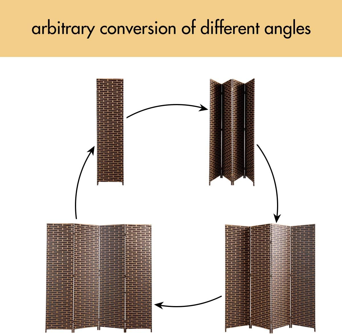 6ft Tall Room Divider 4-Panel Weave Fiber Folding Freestanding Privacy Screen for Living Room Bedroom (Dark Brown)