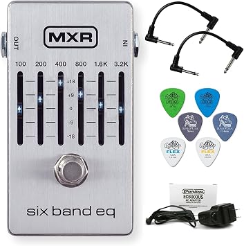 MXR M109S Six Band EQ Guitar Effects Pedal Bundle with 2 Patch Cables, 6 Dunlop Picks, and Power Supply M109S-Bundle