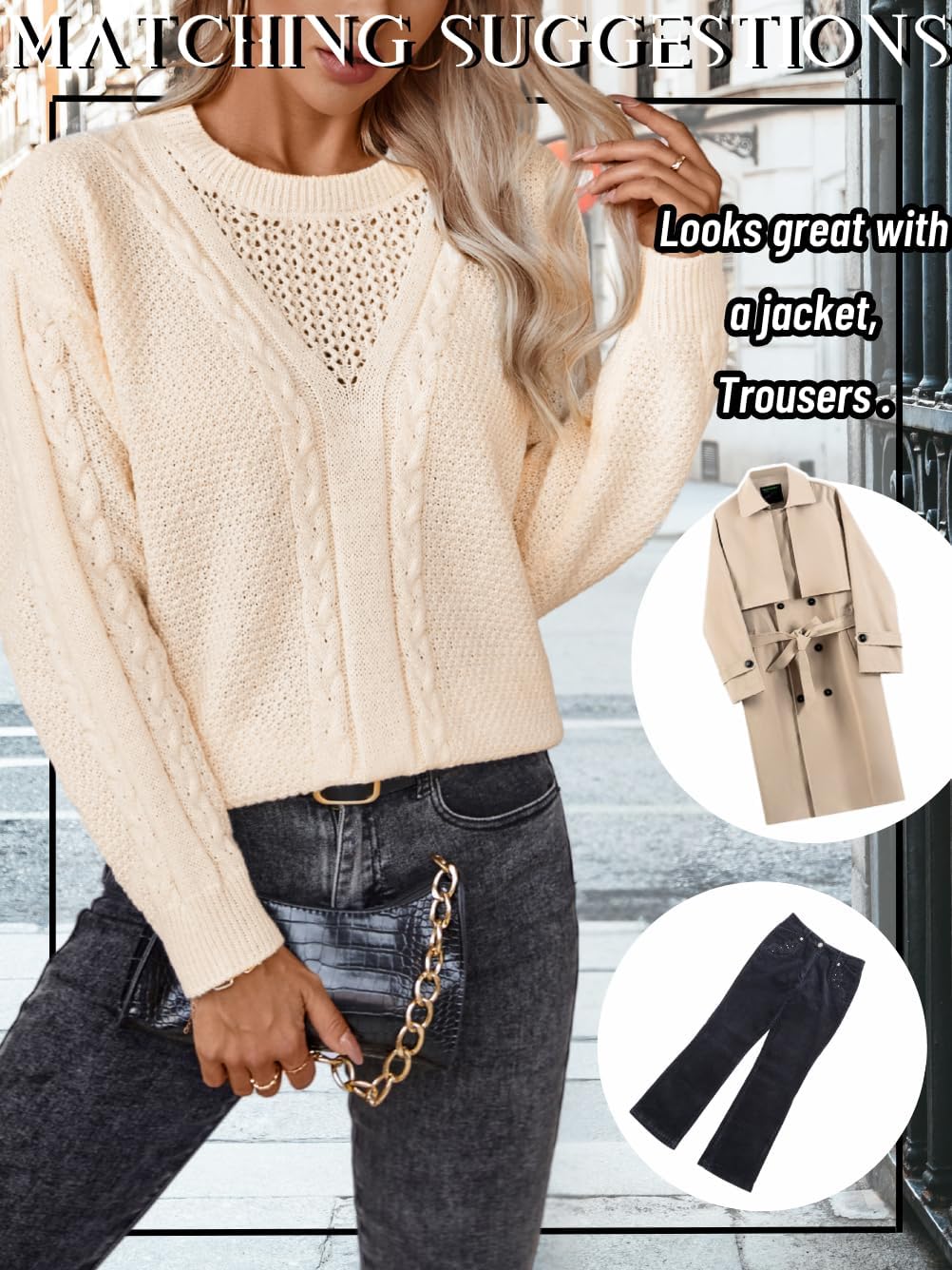 Vintage Cable Knit Sweater Women, Crew Neck Long Sleeve Chunky Sweaters, Loose Pullover Jumper Top Casual Fall Outfit - Image 5