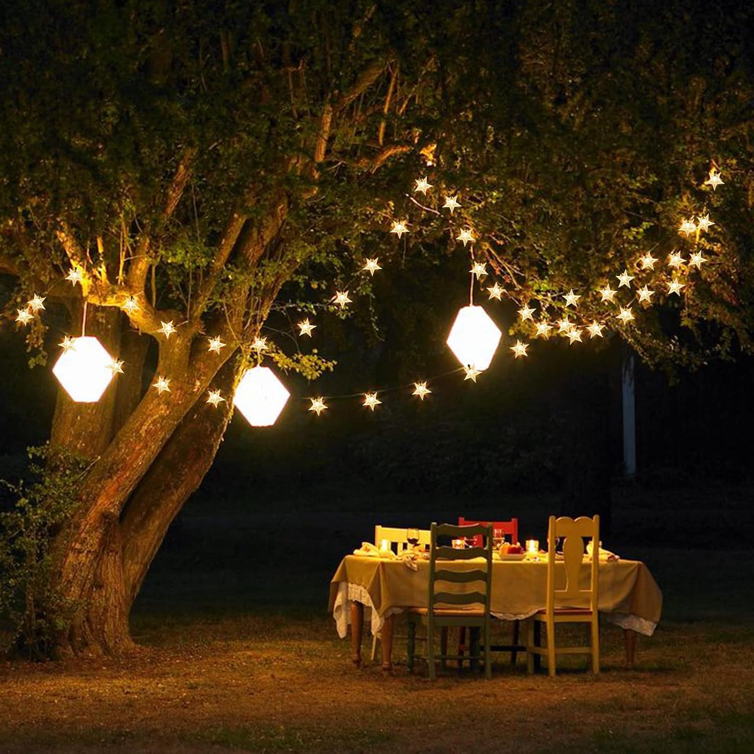 iBaycon Star Solar String Lights, 100 LED 33ft Solar Lights Outdoor, 8 Modes Waterproof Solar Fairy Light Star Twinkle Light with Memory for Balcony Party Patio Garden Yard & Home Decor (Warm White)