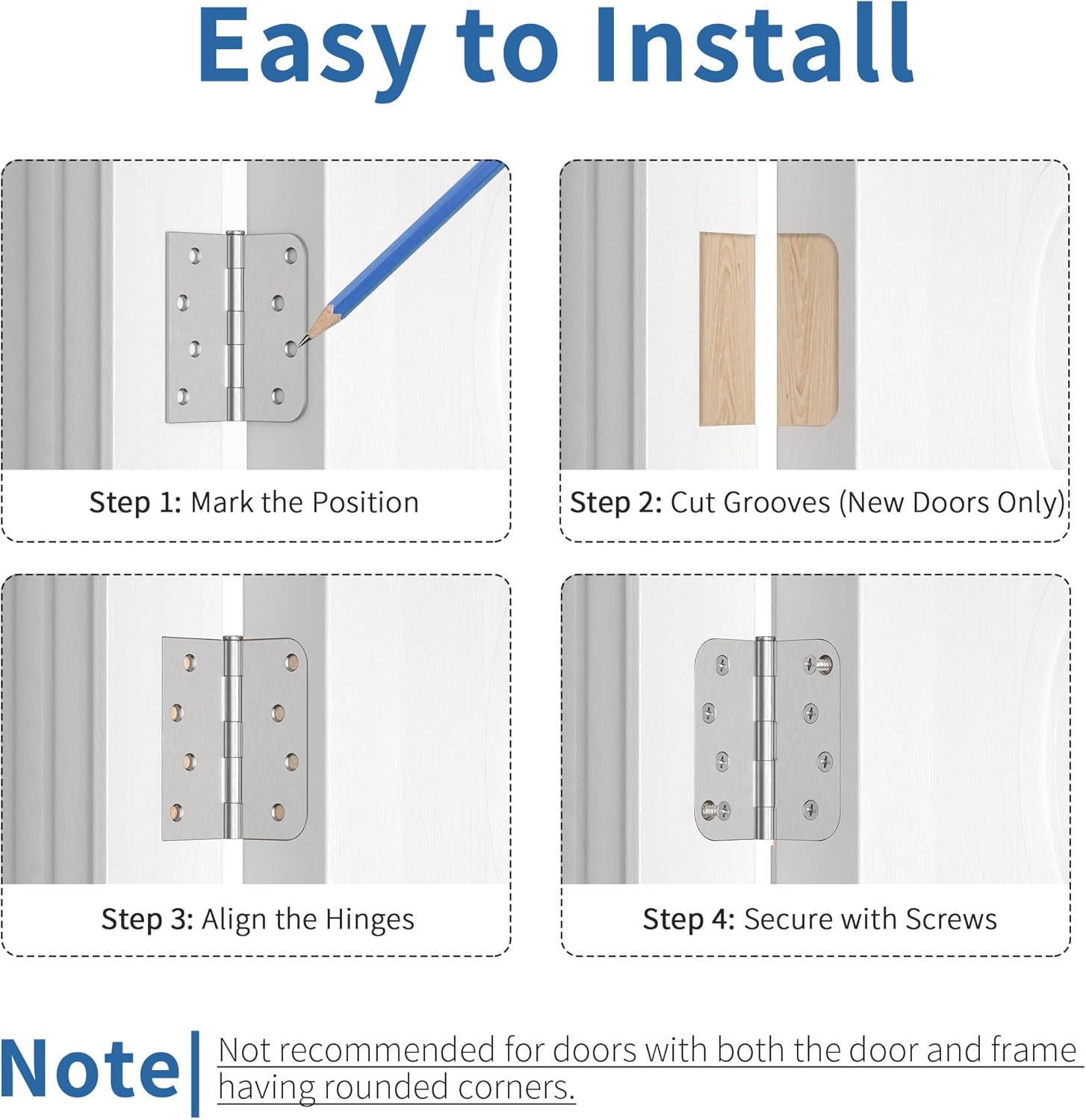 12 Pack Brushed Nickel Door Hinges 4 Inch, Exterior Door Hinges with 5/8" Radius & Square Corners, Removable Pin, Perfect for Heavy-Duty Front & Back Door, Anti-Rust & No Squeaks