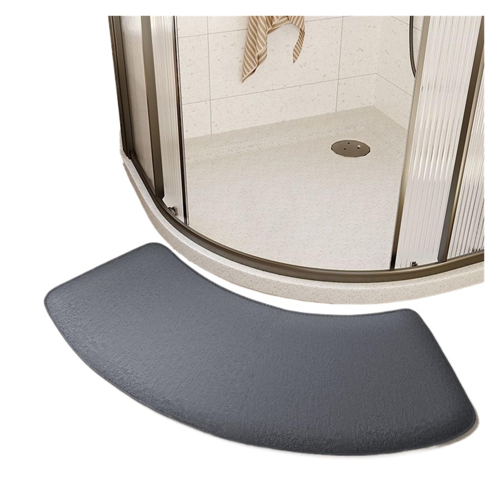 Curved Bath Mat Thickened bathroom absorbent mat curved shower room door toilet foot non-slip entrance For the bathroom(Gray)
