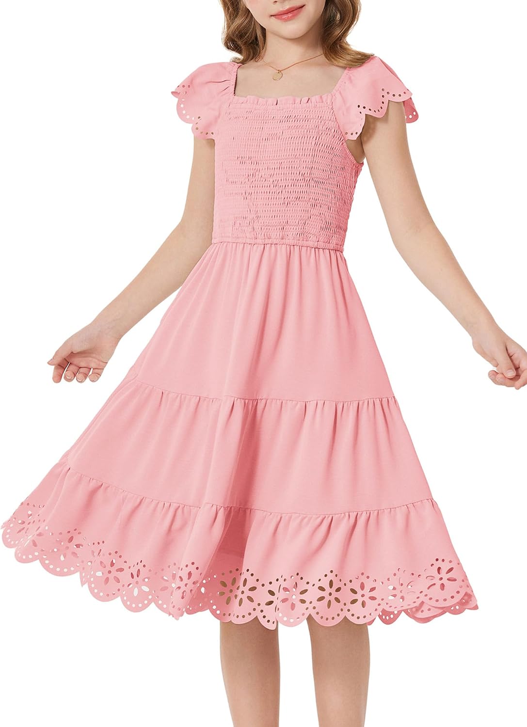 GRACE KARIN Girls Dress Flutter Sleeve A-Line Sundress Summer Casual Party Midi Dresses for 5-12 Years Kids