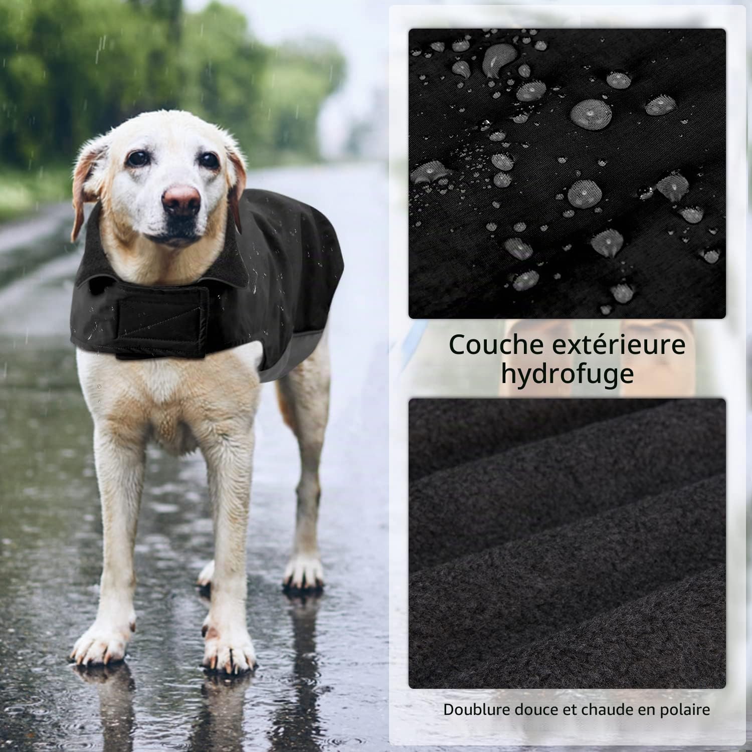 Manteau d'hiver imperméable pour chien grand veste polaire avec ouverture laisse Noir 5XL