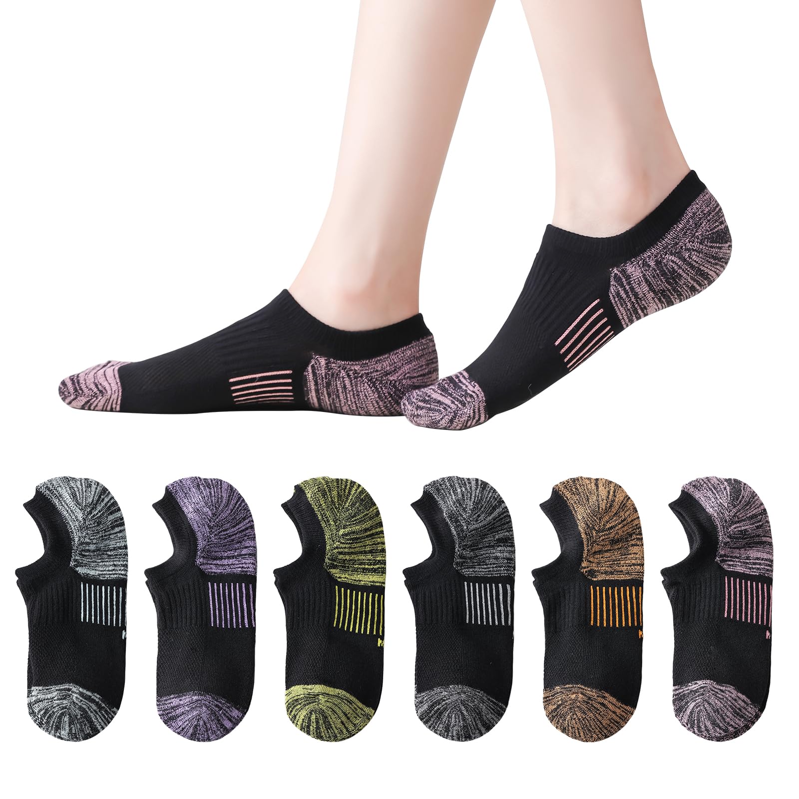 EPEIUS Thick No Show Socks for Women Athletic Ankle Socks Cushioned Running Low Cut Non Slip Footies 3/6 Pairs