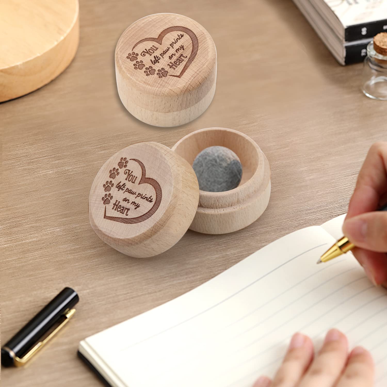 Wooden Pet Memorial Box Carved Souvenir Box Fur Keep Sake Gift For Lost Pet (2pcs Box) - Image 4