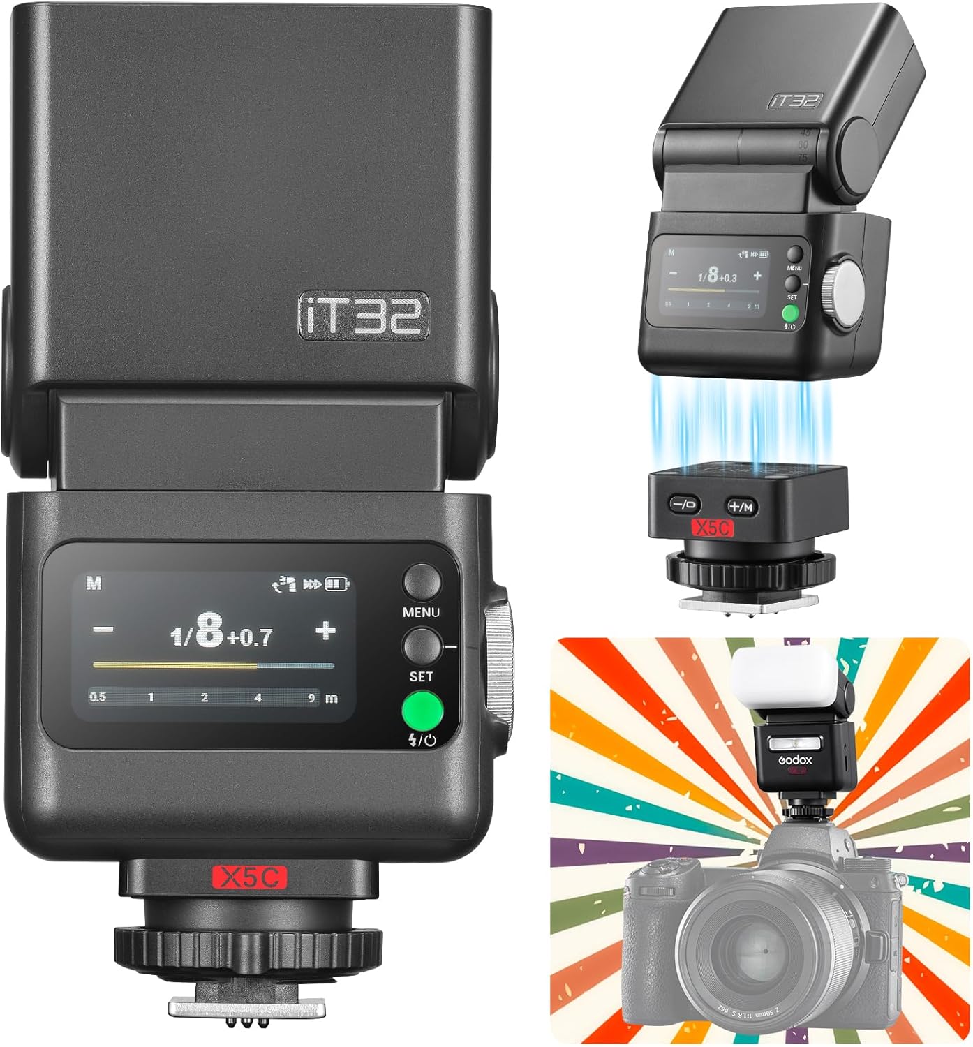 Godox iT32 TTL HSS Flash for Canon with X5-C Trigger, 1/80000s HSS 2.4G Wireless Off-Camera Kit, Magnetic Quick Release & USB-C for Portrait Wedding Event Photography