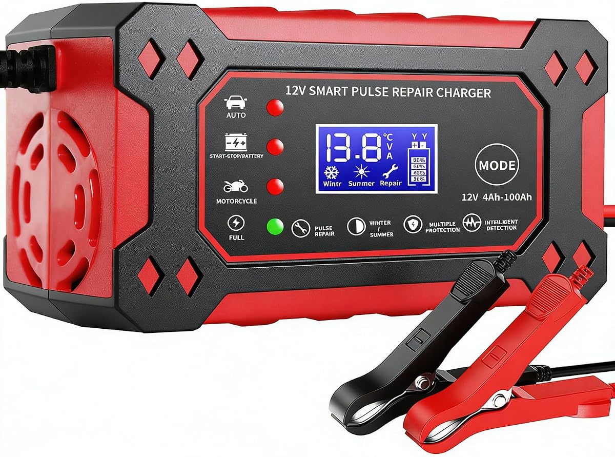 Car Battery Charger,12V 6Amp Trickle Charger and Maintainer, Smart Fully Automatic Battery Charger w/Temperature Compensation, Battery Pulse Repair and Desulfator for Lead Acid AGM Batteries