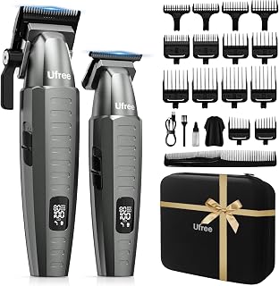Ufree Professional Hair Clippers for Men with Beard Trimmer, Cordless Barber Clippers Set with Bag, 150Min Battery, Gifts for Men, Gray