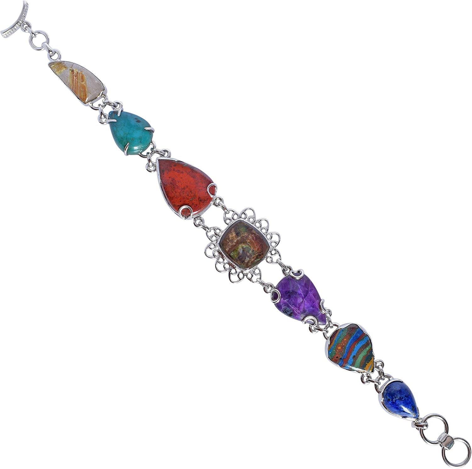 Genuine Multi Gemstone Gemstone 925 Solid Sterling Silver Bracelet Handmade Jewelry For Women