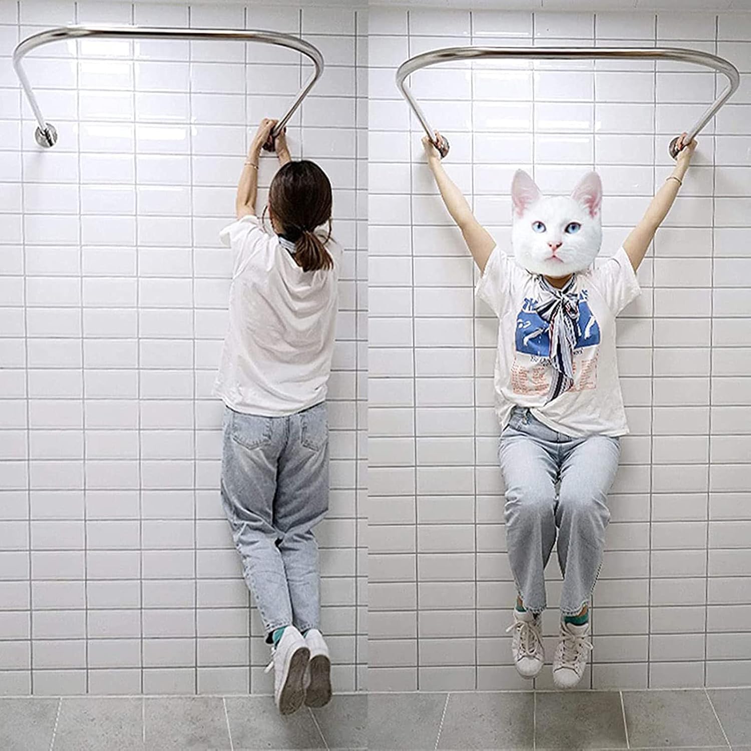 ZARBAILRE U-Shaped Curved Shower Rods for Bathroom 31×31×31inch, Premium Stainless Steel Shower Curtain Rods Non Slip, Shower Pole Rustproof for Bathroom Shower Stall, RV, Windows, Closet