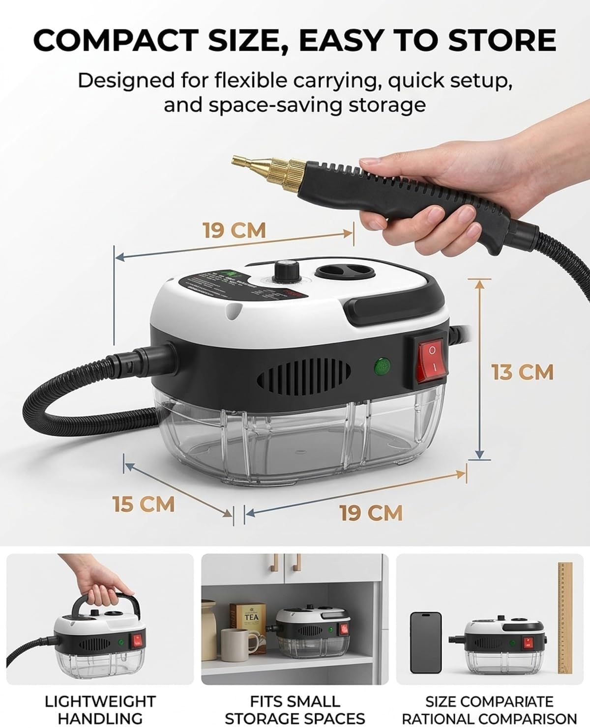 2500w handheld high-temperature pressurized steam cleaner, 10 In 1 Multi Purpose 6-Level Adjustable Large-Capacity high power Steam Cleaner with attachments for car engine Home Grout(White)