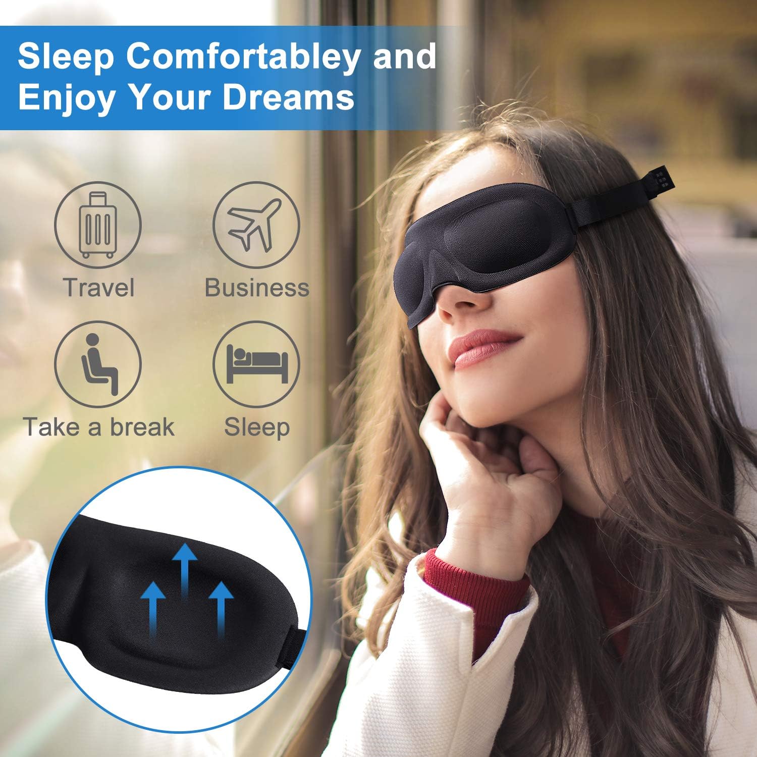 Eye Mask for Sleeping Men Women Block Out Light Sleep Masks Concave Molded Night Sleep Shade Cover Mask Blindfold for Yoga Meditation Comfortable Soft