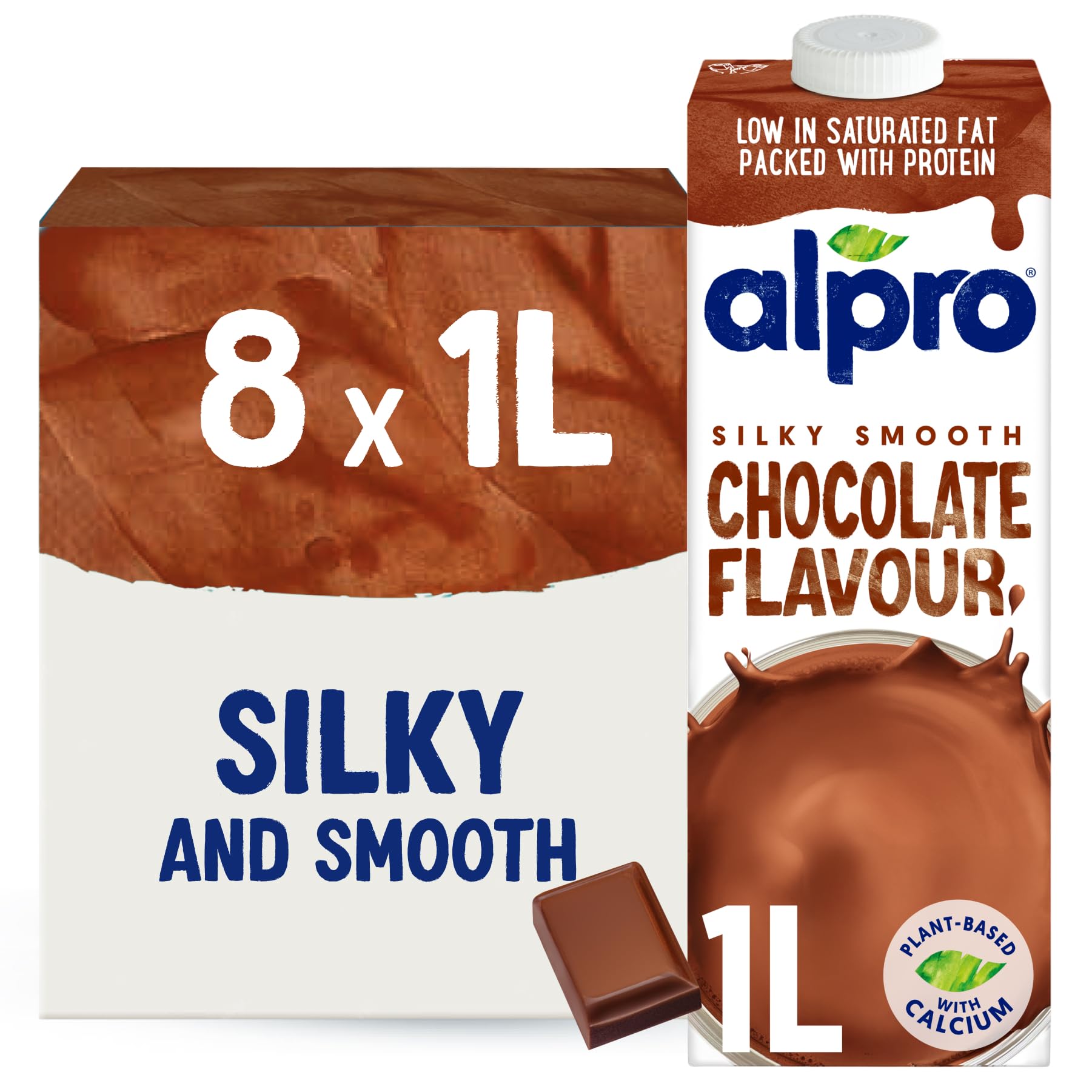 Alpro Chocolate Soya Drink - Plant-Based Long Life Dairy Free & Lactose Free Milk Alternative - 1L (Pack of 8)