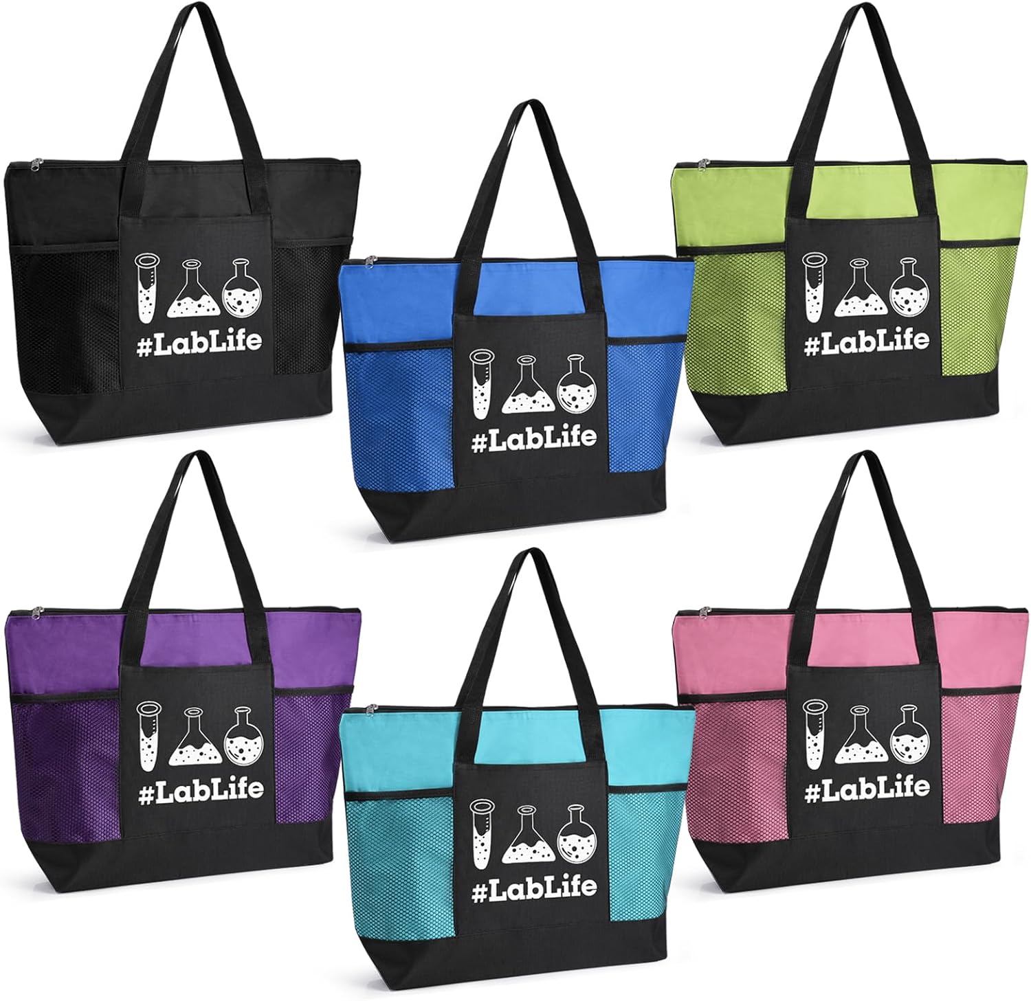 Paterr 6 Pcs Lab Week Appreciation Gift Bulk for Women 2026 Labs Week Reusable Tote Bags for Medical Laboratory Scientist(Lab Bright Color)