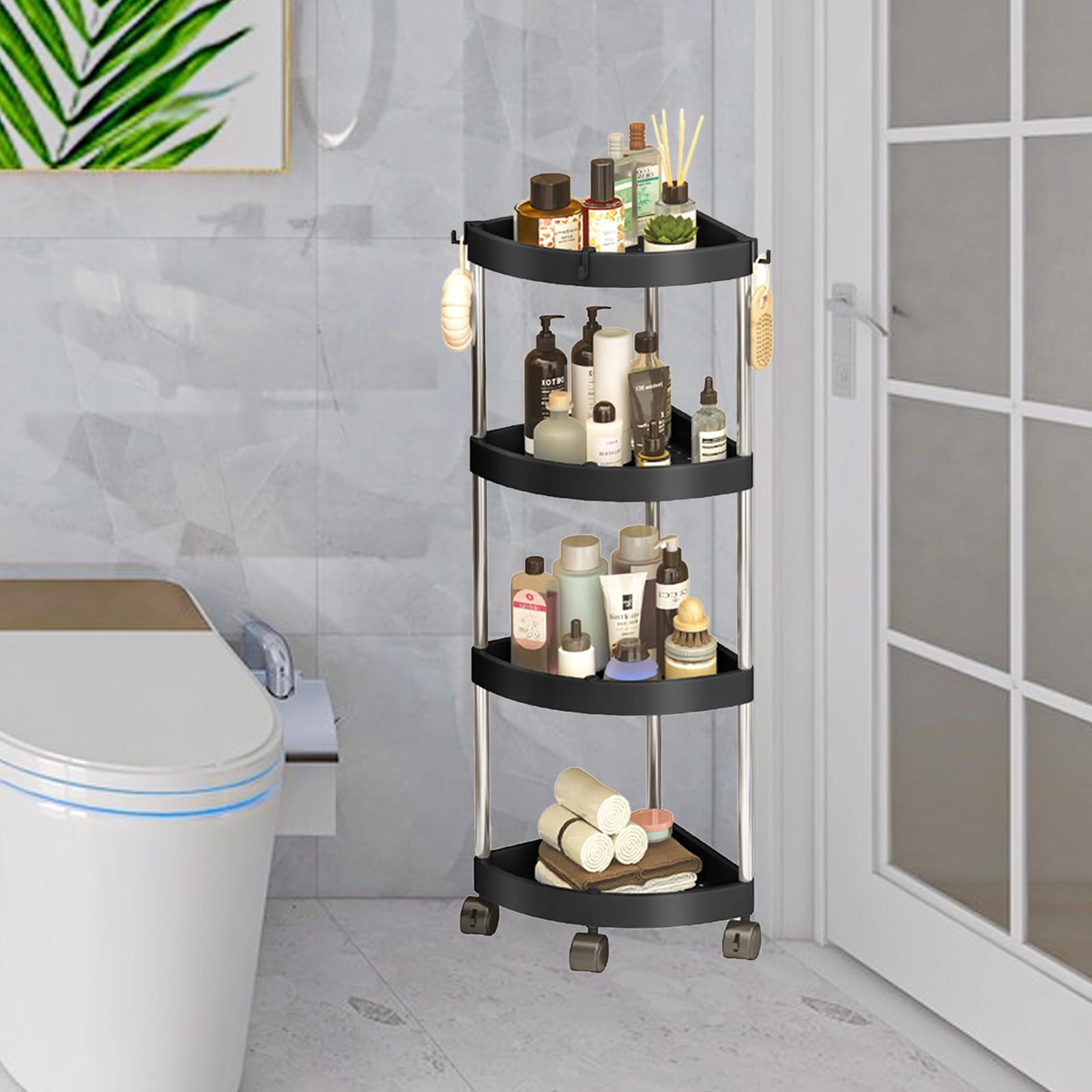 Mobile Carrello Bagno Salvaspazio, 82*26*26cm Mobile Doccia Portaoggetti Da Terra Porta Bagnoschiuma Da Doccia Angolare Scaffale Angolare Da Terra Scaffale Bagno Portaoggetti Doccia Da Terra