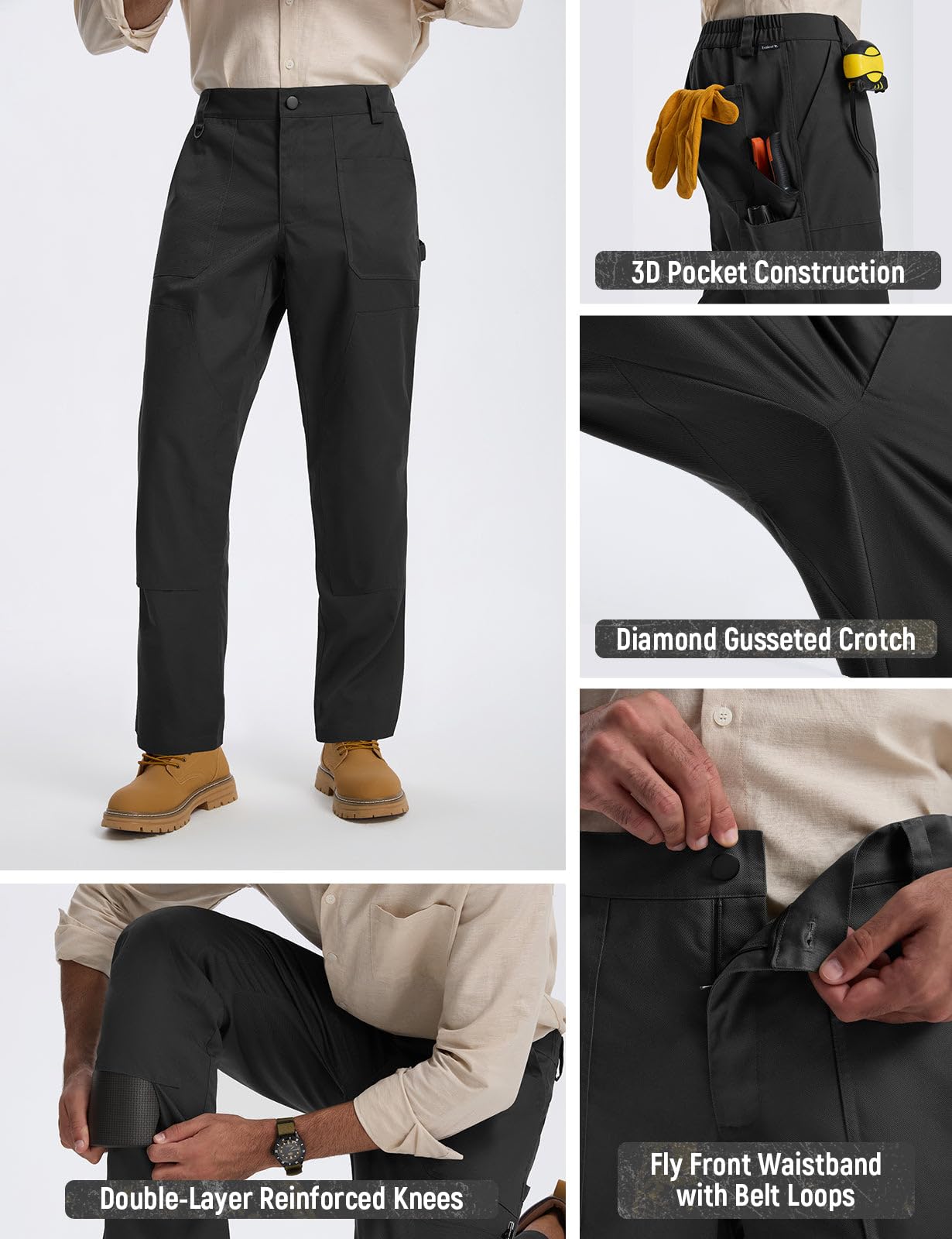 baleaf Pantalones de trabajo para hombre con múltiples bolsillos, ligeros, elásticos | Pantalones cargo tácticos para senderismo, caminar, entrenamiento