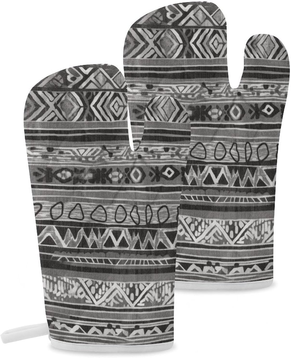 2 Pcs Oven Mitts Heat Resistant Kitchen Gloves Soft Safety Grey Tribal Oven Glove for Microwave, Barbecue