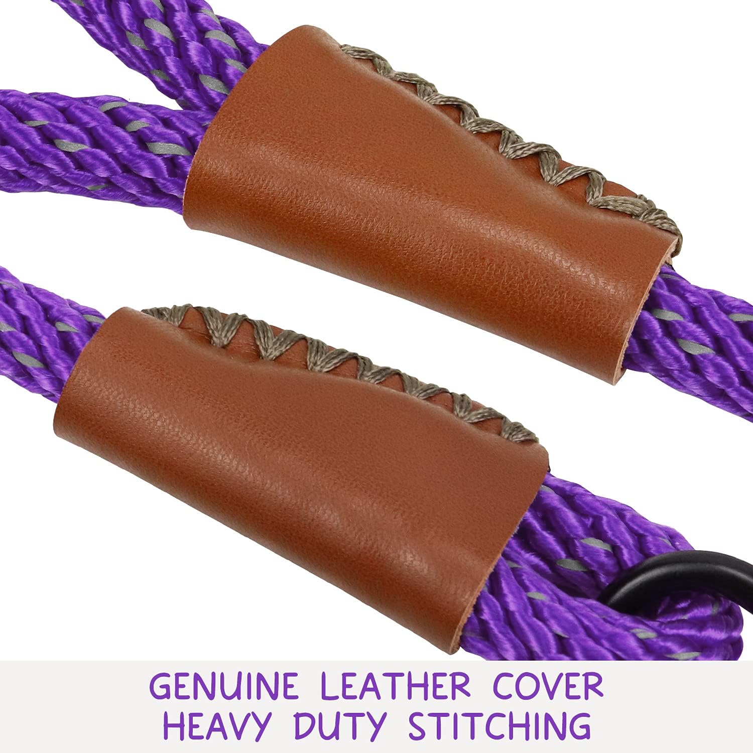 Dynmeow 6 ft Reflective Nylon Dog Rope Leash, 1/2 Inch Thick Strong Rope Lead for Small Medium Large Breed Dogs from 20 lbs to 180 lbs, Purple