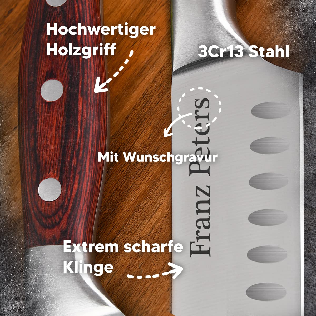 polar-effekt Kochmesser mit Gravur - Küchenmesser aus Japanstahl VS Kobe – Personalisiertes Fleischmesser mit Geschenketui – Geschenkidee zum Geburtstag