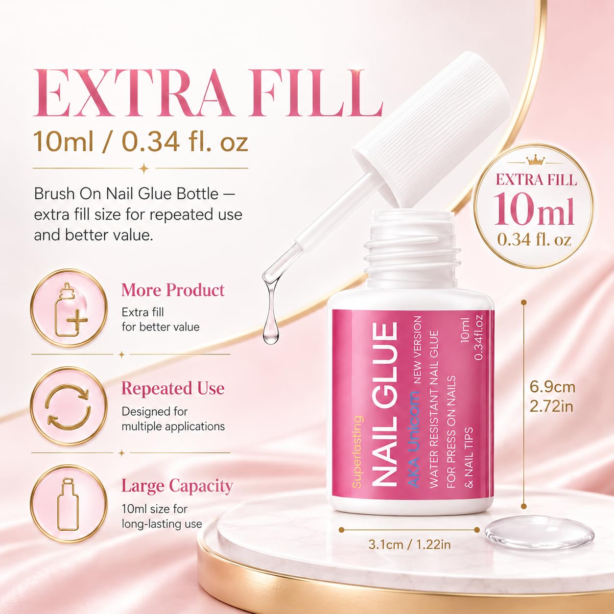 10ml Super Strong Nail Glue for Nail Tips - Easy Application | Quick Dry, Brush-On Applicator, for Press Ons, Fake Nails, Acrylic & Nail Art