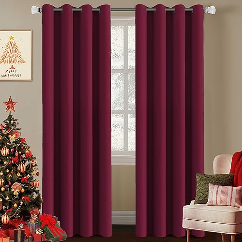 H.VERSAILTEX - Cortinas opacas rojo burdeos, con aislamiento térmico, decorativas, extralargas, para el día de Acción de Gracias y decoración de