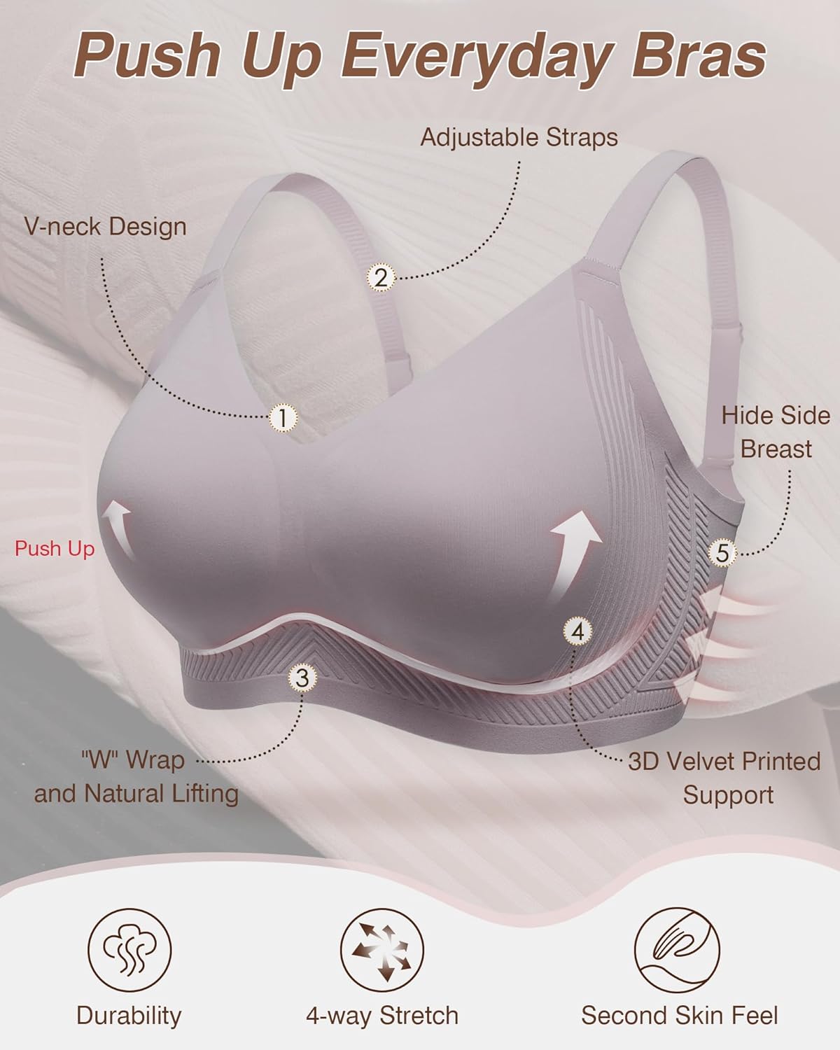 As Fairy Womens Full Coverage Push Up Bras with Support and Lift Velvet Silhouette Wireless Everyday Bralettes - Image 6