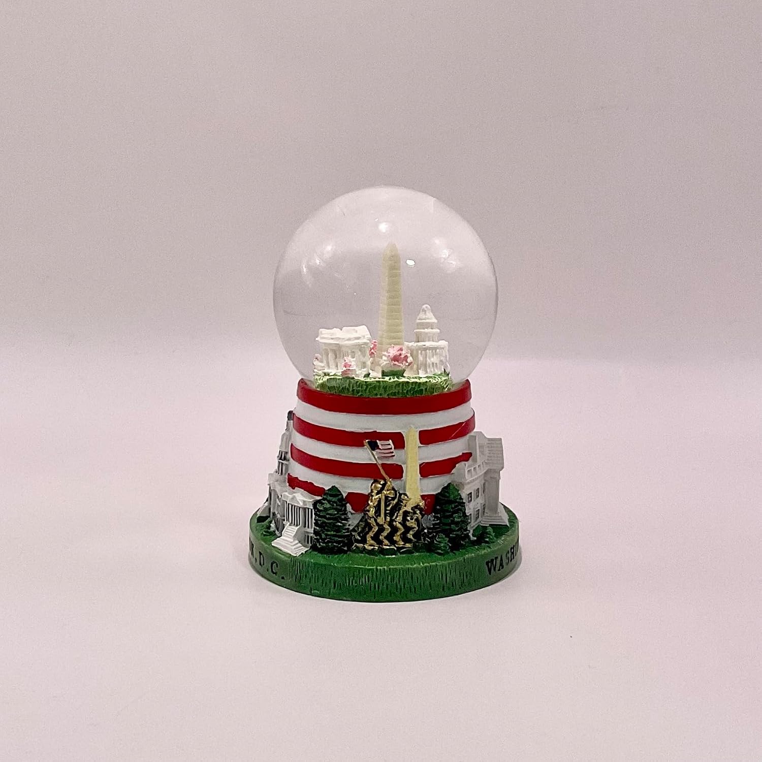 2.75" Washington DC 3-Landmark Snow Globe, Hand Painted Resin, with Glitter, White House, US Capitol, Washington Monument (Mini Flag Base Panorama Globe)
