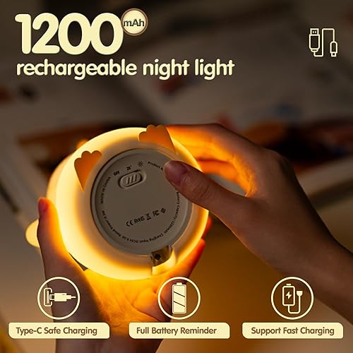 Miniatura 5 de ATSUI Bonita luz nocturna Capybara, lámpara LED blanda de animales, silicona de grado alimenticio, 2 niveles regulables, luz nocturna para lactancia