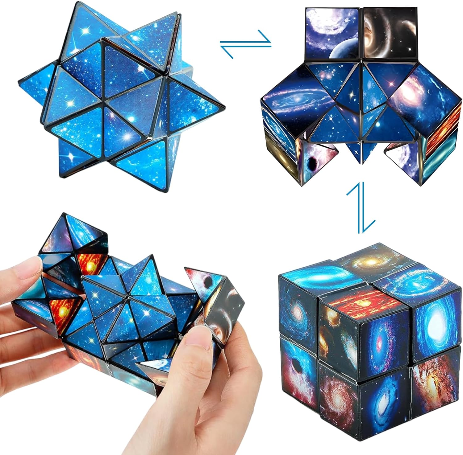 Infinity Cube Toys マジックスターキューブ 2in 1立体キューブ 折りたたみキューブ 無限キューブパズル 魔方 2 in 1セット 無限キューブ ユークリッドキューブ インフィニティキューブ ストレス解消 育脳 脳トレ 知能ゲーム 知育玩具 星空/土星/月/冥王星/地球/金星/天王星などの写真