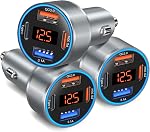 USB C Car Charger 3 Pack, 65W 4-Port Super Fast Car Phone Charger PD+QC 3.0 12V USB Car Charger with Voltage Display Cigarette Lighter Adapter for iPhone 16e 15 14 13 12 Pro Max,Samsung,Android(Black)