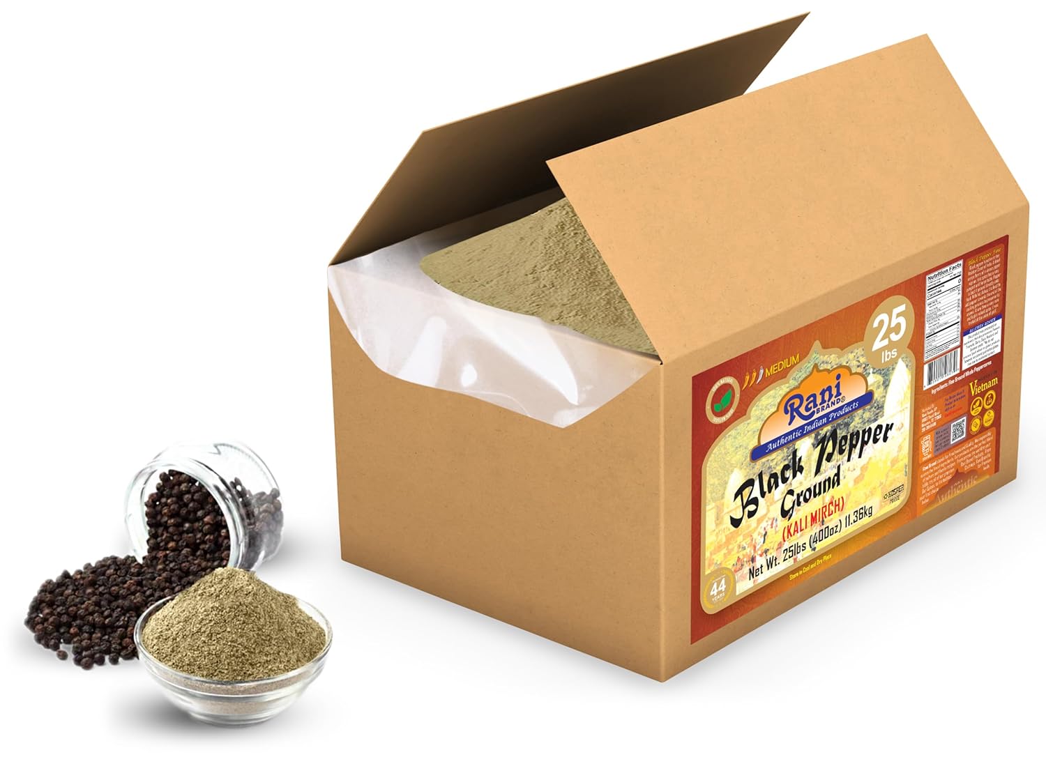 Rani Black Pepper Fine Powder 80 Mesh 400oz (25lbs) 11.36kg Bulk Box ~ All Natural | Vegan | Gluten Friendly | NON-GMO | Kosher | Product of Vietnam