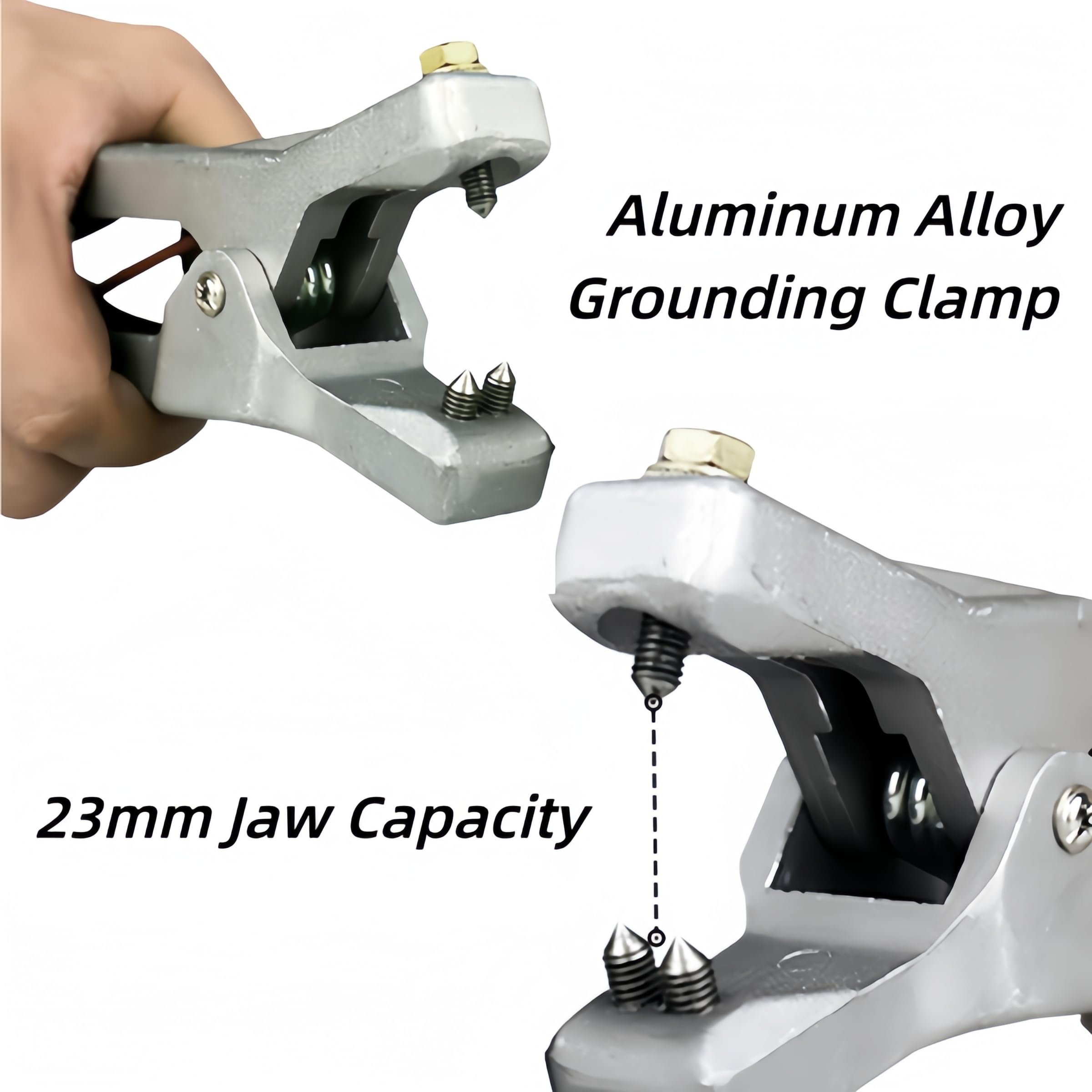 Pince de câble de terre, fil de terre spiralé de 5 m, pince de mise à la terre antistatique en alliage d'aluminium, avec 3 clous en acier inoxydable, capacité de mâchoire de 23 mm, pour