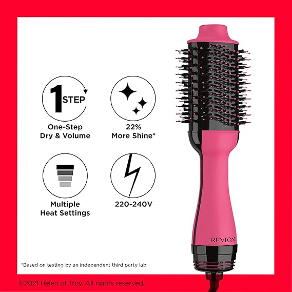 Revlon One-Step Hair Dryer and Volumiser - New Pink Edition (One-Step, 2-in-1 Styling Tool, Ionic and Ceramic Technology, Unique Oval Design, for mid to Long Hair) RVDR5222PUK