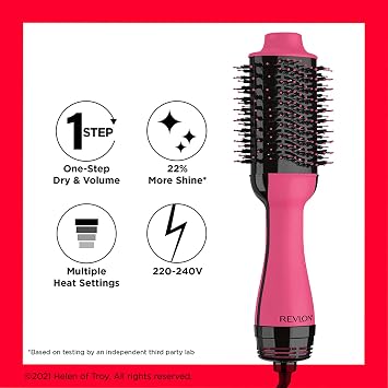 Revlon One-Step Hair Dryer and Volumiser - New Pink Edition (One-Step, 2-in-1 Styling Tool, Ionic and Ceramic Technology, Unique Oval Design, for mid to Long Hair) RVDR5222PUK