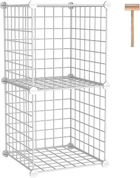 C&AHOME Wire Cube Storage, 2-Cube Storage Organizer Metal, C Grids Storage Bins Shelving, Modular Bookshelf Shelf, Closet Cabinet Ideal for Bedroom, Office 12.4L x 12.4W 24.8H White UWCS3002W